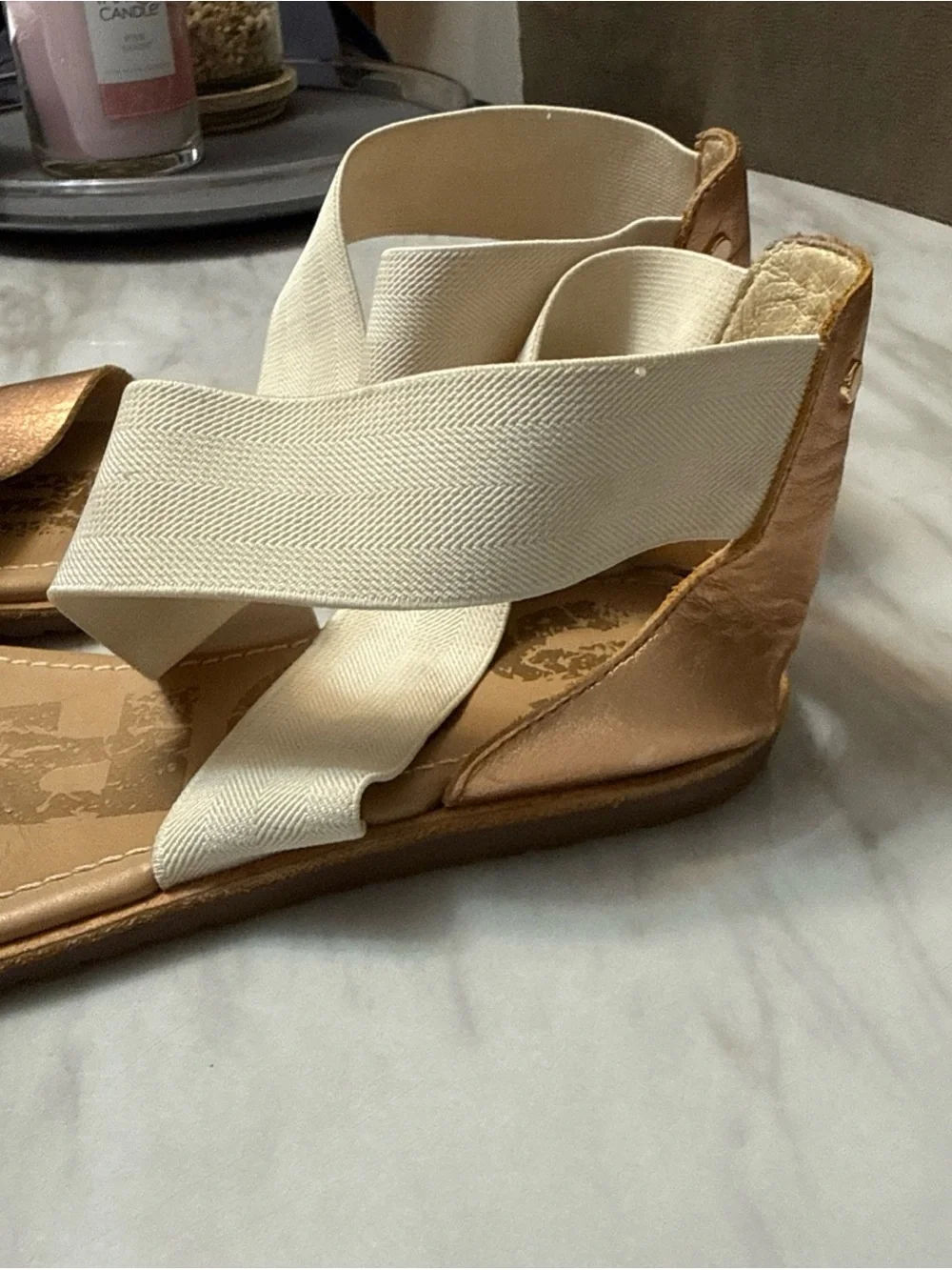 Sorel Ella Strap Leather Sandals  Metallic Gold Size 9